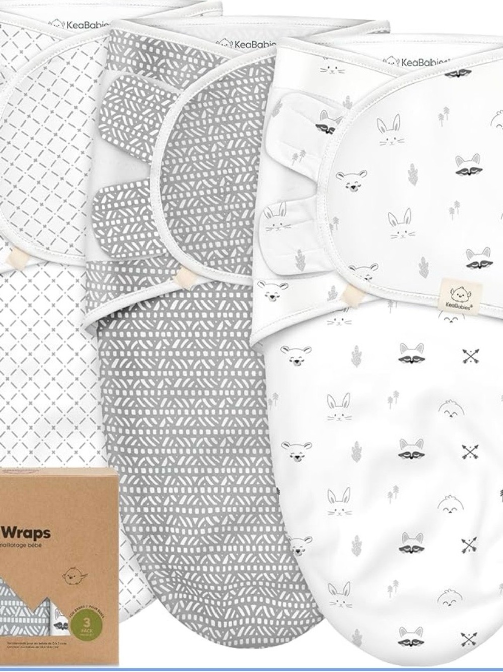 KeaBabies Gray & White Sleep Sack Swaddle Set for Babies (3 piece)